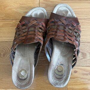 Brown Woven Leather Sandals